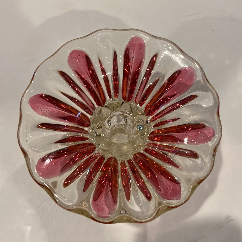 Vintage Indiana Glass Ruby Lotus Blossom Candle Holder - Picture 2 of 4